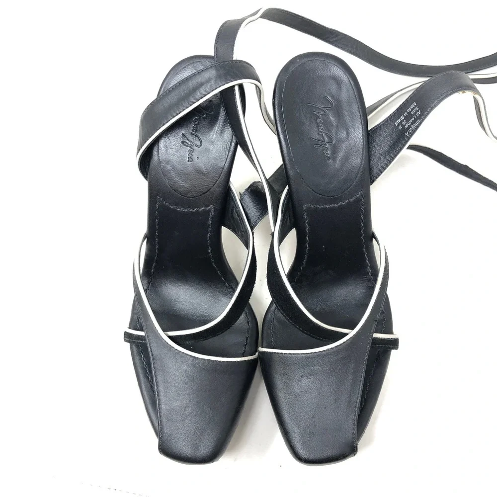 Max Azria Platform Pump Womens 36.5 Imogen Strappy Black White Leather Heel Y2K